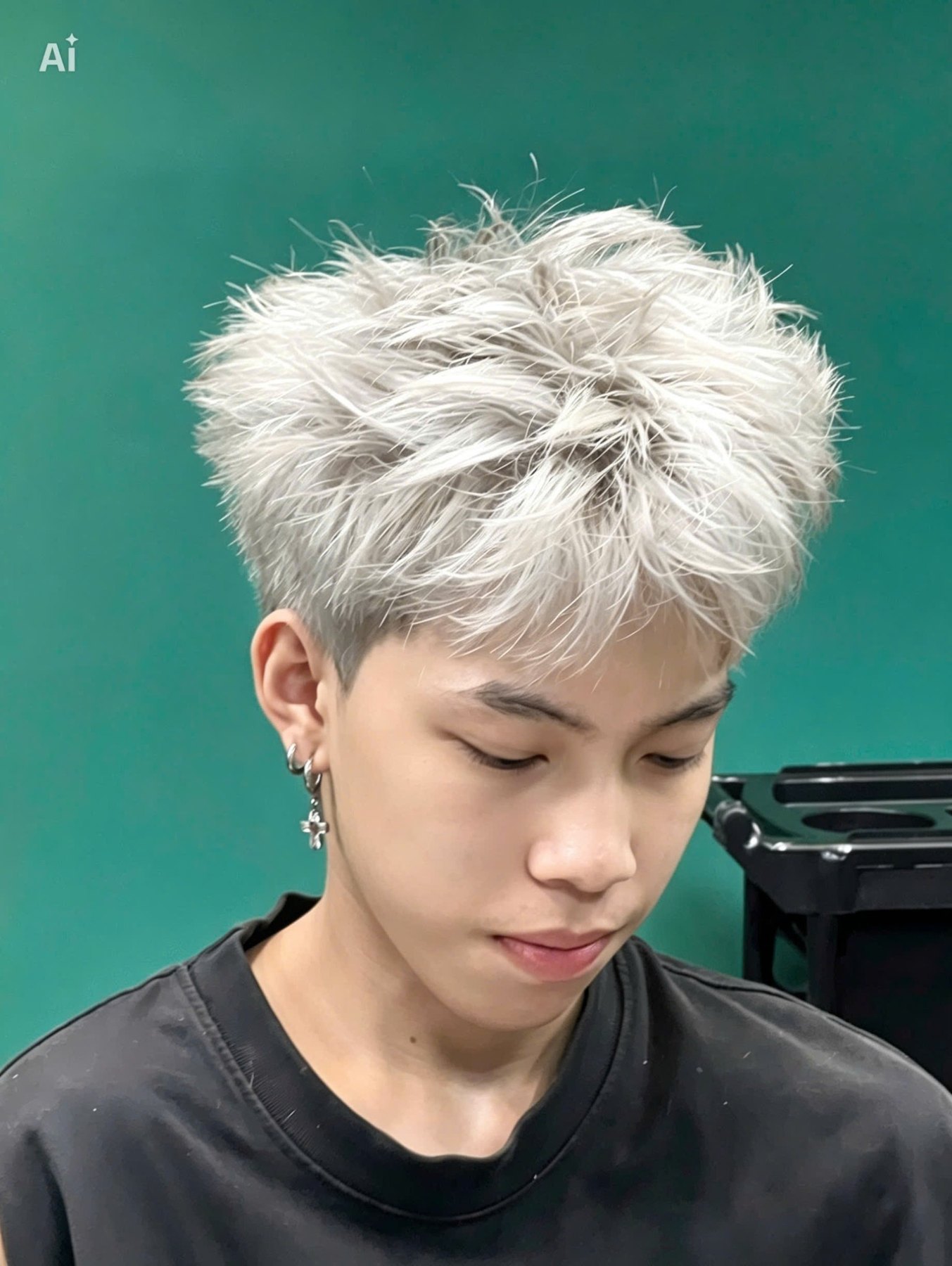 Mẫu tóc nam màu trắng nhìn chính diện tại Đạo BarberShop